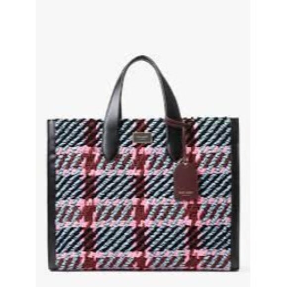 NWT Kate Spade Manhattan Plaid Chunky Wool Tote Bag Dark Multi Medium-Size Struc - Picture 8 of 8